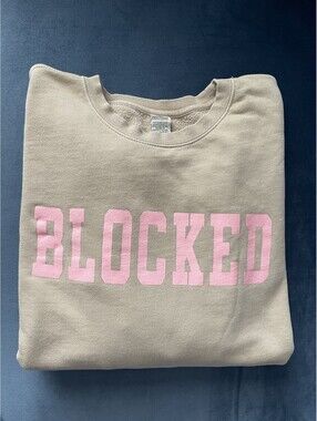 Barstool Sports BLOCKED Call Her Daddy L Crewneck Pullover Sweatshirt Pink Tan